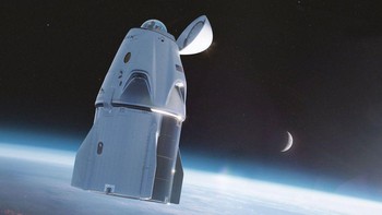 Ini ilustrasi pesawat Dragon Crew di antariksa. Kubah kacanya berada di atas dan dapat melihat Bumi jika terbalik. Foto: Inspiration4