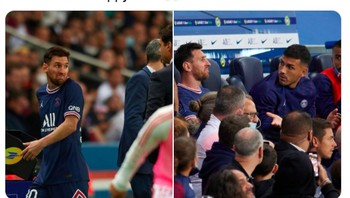 Ekspresi tak suka Messi saat diganti ini pun jadi viral. Foto: Twitter