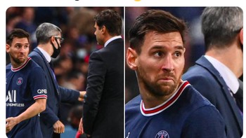 Ekspresinya menyiratkan ketidaksenangan pada sang pelatih. Foto: Twitter