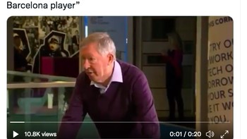 Perkataan Alex Ferguson viral bahwa Ronaldo bisa mencetak gol di tim manapun sementara Messi hanya moncer di Barcelona. Foto: Twitter