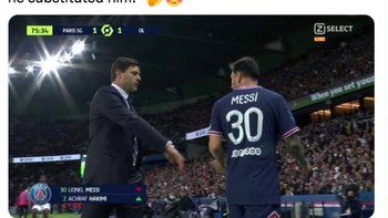 Viral pula Messi tidak mau menjabat tangan pelatihnya saat diganti. Foto: Twitter