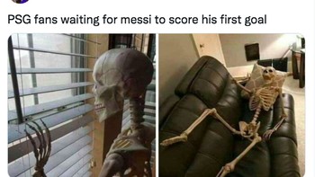 Sementara itu fans PSG masih harus sabar menunggu sampai Messi menyarangkan gol. Foto: Twitter