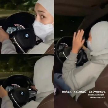 Foto Amanda Manopo yang memakai hijab saat berkendara.