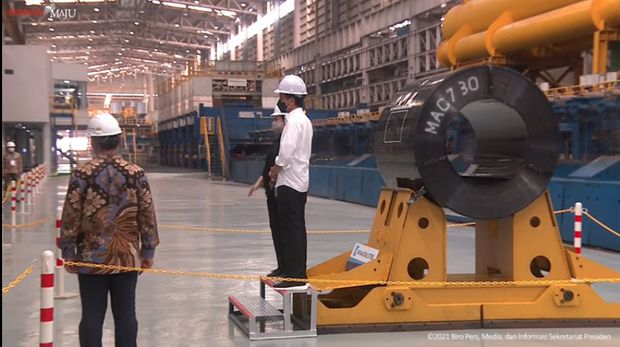 foto/ Peresmian Pabrik Industri Baja PT. Krakatau Steel (persero) Tbk, Kota Cilegon, 21 September 2021/ Youtu: Setpres