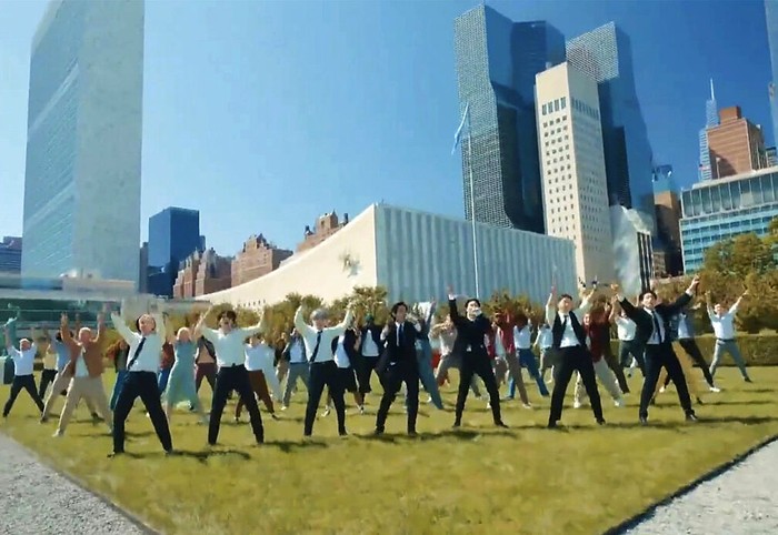 In this image made from UNTV video, BTS performs 