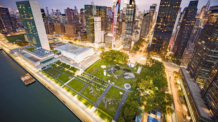 An aerial view shows the giant ephemeral landart painting entitled 
