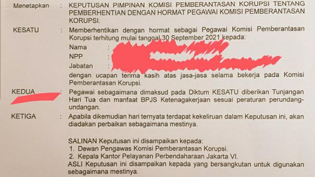 Surat Pemecatan Pegawai KPKdari Twitter Giri Suprapdiono