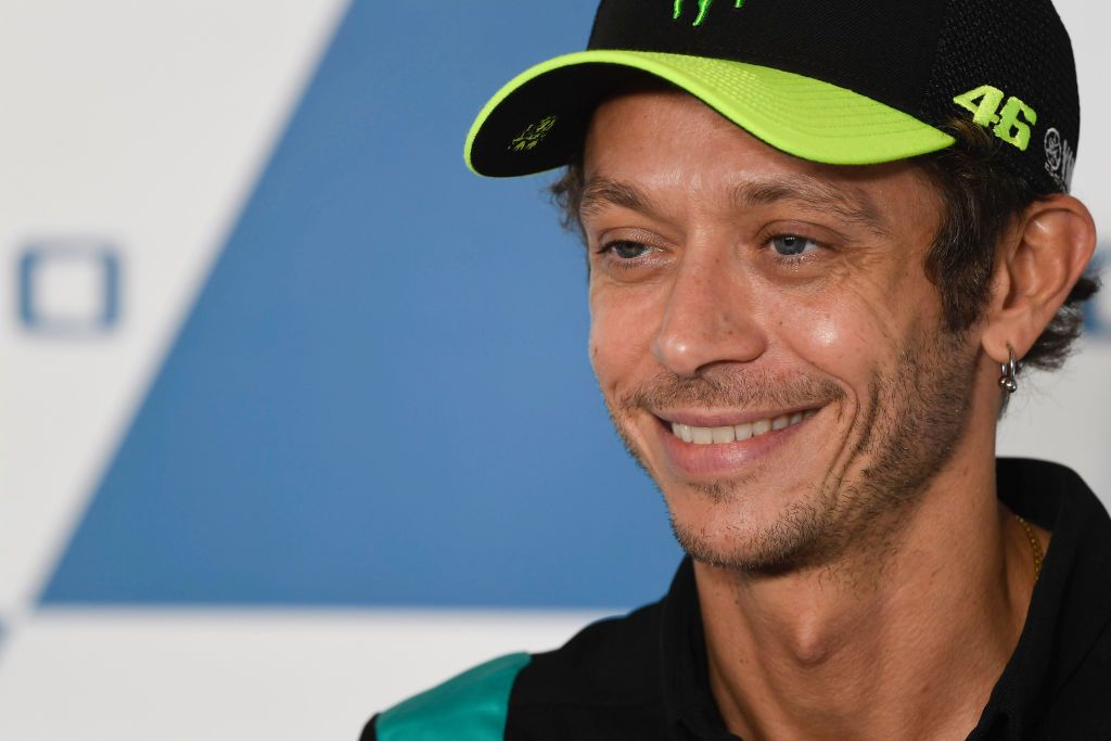 MISANO ADRIATICO, ITALY - SEPTEMBER 16:  Valentino Rossi of Italy and Petronas Yamaha SRT smiles during the press conference pre-event during the MotoGP Of San Marino - Previews at Misano World Circuit on September 16, 2021 in Misano Adriatico, Italy. (Photo by Mirco Lazzari gp/Getty Images)