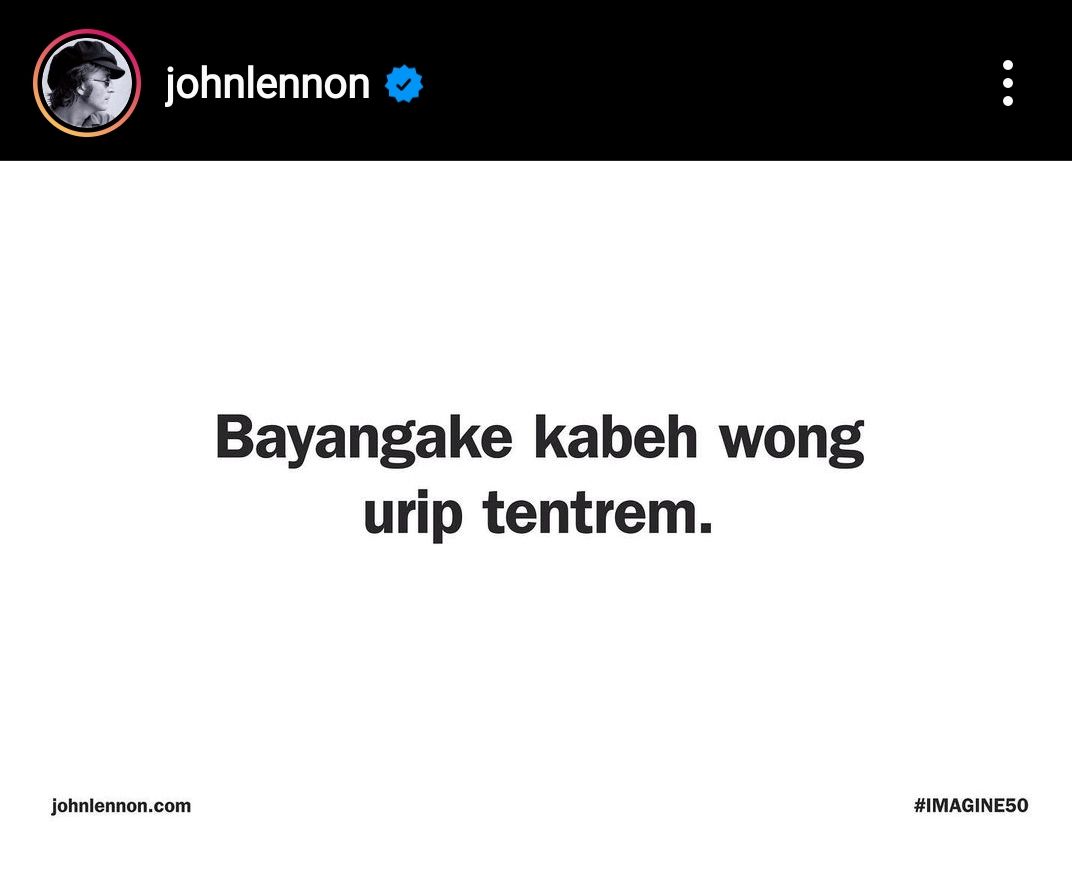 Bahasa Jawa di akun instagram johnlennon
