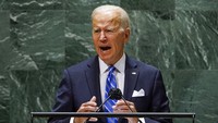 Selain berbicara mengenai kemerdekaan Palestina, dalam pidatonya, Biden juga menyebut dunia tengah menghadapi dekade yang menentukan.  AP Photo/Eduardo Munoz.