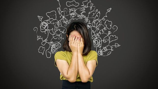 depressed Asian woman in deep many thoughts, having problem with over thinking