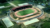 Foto aerial Stadion Katalpal di Kabupaten Merauke, Papua, Rabu (22/9/2021). Stadion tersebut merupakan salah satu venue pada PON Papua di Merauke. ANTARA FOTO/Virna P Setyorini  