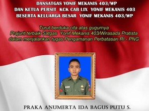 Pratu Ida Bagus Putu yang Gugur Ditembak KKB Papua Naik Pangkat Anumerta