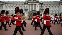 Topi penjaga Ratu Elizabeth II ini dikenal sebagai bearskin atau kulit beruang, karena terbuat dari bulu hewan tersebut. Beruang yang bulunya diambil untuk membuat helm setinggi 46 sentimeter ini adalah Ursus americanus. Pengamat kerajaan Richard Fitzwilliams mengatakan penjaga ratu yang memakai topi tinggi tersebut tidak hanya melakukan tugas seremonial. Mereka semua merupakan tentara yang juga melakukan tugas kemiliteran aktif secara bergantian. Getty Images/Hollie Adams  