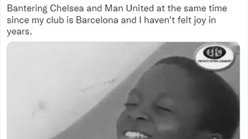 Tuh kan fans klub sebelah ada yang bahagia banget, karena Chelsea dan Manchester United kalah. Foto: (Screenshoot Twitter).