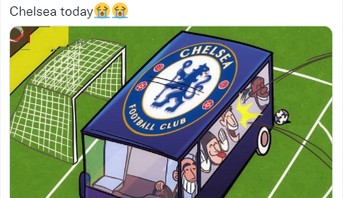 Chelsea ibarat parkir bus saja depan gawang. Begitu ledekan netizen. Foto: (Screenshoot Twitter).