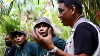 CEO Yayasan EcoNusa Bustar Maitar (kanan), Kaka Slank (kedua kanan), Papua Jungle Chef Charles Toto (kedua kiri) dan Putri Agrowisata Indonesia 2021 Yokbet Merauje (kiri) memberikan keterangan pers di hutan sagu Kampung Toare, Kecamatan Sentani, Kabupaten Jayapura, Papua.