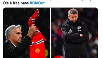 Jika dulu Mourinho membawa hasil seperti ini dengan skuad semacam itu, dia pasti sudah dipecat. Setop kasihani Ole, tulis warganet ini. Foto: Twitter