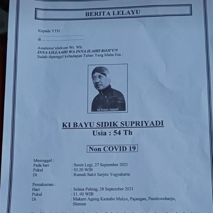 Ki Bayu Sugati meninggal dunia