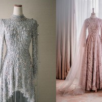 Baik busana Lesti maupun Ricis sama-sama dipenuhi oleh payet dan manik-manik. Material tersebut yang menambah kesan glamour dan elegan pada pakaian yang dikenakan oleh Lesti dan Ricis. Busana Lesti Kejora sendiri merupakan rancangan dari desainer Renzi Lazuardi, sedangkan Ria Ricis memilih mengenakan busana rancangan desainer Rakesh Bagwandash Daryanani. Foto: Instagram