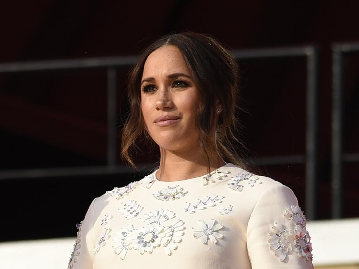 Pangeran Harry dan Meghan Markle di Global Citizen Festival Prince Harry and Meghan Markle, Duke and Duchess of Sussex, speak during the Global Citizen festival, Saturday, Sept. 25, 2021, in New York. (AP Photo/Stefan Jeremiah)
