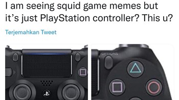 Rupanya topeng para penjaga terinspirasi dari stik PlayStation, menurut netizen ini. Foto: Screenshot Twitter