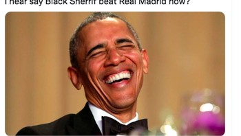 Obama sampai tertawa Sheriff bisa menaklukkan Real Madrid. Foto: Twitter
