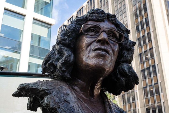 CARDIFF, WALES - SEPTEMBER 29: A statue of Betty Campbell MBE is unveiled in the city centre on September 29, 2021 in Cardiff, Wales. Betty Campbell MBE was Wales' first black headteacher and a community activist, championing multiculturalism. She was born to a Jamaican father and Welsh/ Barbadian mother in Butetown, in 1934, She won a scholarship to the Lady Margaret High School for Girls in Cardiff and later trained as a teacher before becoming headteacher of Mount Stuart Primary School, despite being told she would never succeed. Nelson Mandela asked to meet her on his only visit to Wales. Throughout her teaching career, she encouraged pupils to learn about the positive contribution of people of colour to British life and helped create Black History Month. She became a member of the Home Office's race advisory committee and a member of the Commission for Racial Equality. She died on 13 October 2017.  (Photo by Polly Thomas/Getty Images)