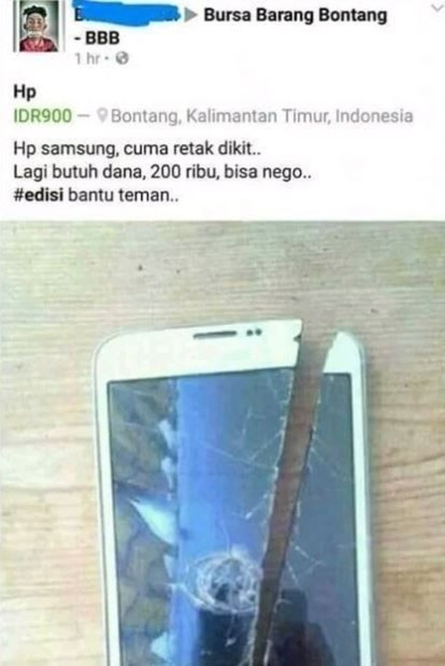 Lebih parah dari sebelumnya, kalo hp yang satu ini sih minusnya benar-benar sudah kebangetan. Dikasih gratis pun nggak akan bisa dipakai deh.. Foto: instagram.com/@meme.wkwk