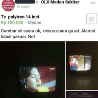 Jual TV tapi nggak ada suaranya. Kalau kayak gini berarti penontonnya disuruh nebak-nebak sendiri kali ya? Kalau ada yang jual TV kayak gini kamu mau beli nggak? Foto: instagram.com/@meme.wkwk