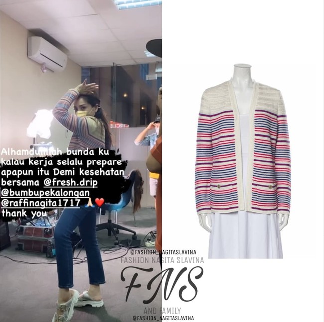 Terakhir ada cardigan garis-garis yang terlihat sederhana tapi ternyata harganya selangit. Striped Cardigan dari merek Chanel itu dibanderol dengan harga sekitar Rp 56,5 juta. Cardigan tersebut tampak dipadukan Nagita dengan celana panjang jeans berwarna biru. Foto: Instagram/@fashion_nagitaslavina