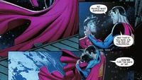 Dalam seri komik DC terbaru, Superman: Son of Kal-El #5, Clark Kent atau Superman yang dikenal publik memberikan jubahnya kepada putranya Jon Kent.  Foto: DC Comics/ Istimewa