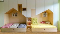 Kasur yang seolah-olah masuk ke dinding, bagian atasnya jadi lemari. Foto: Dok. Brightside