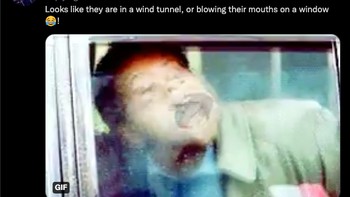 Eskpresi wajah pemain disamakan dengan ekspresi wajah saat ditiup kipas angin. Foto: Screenshot Twitter