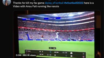 Gerakan lari Ansu Fati dari Barcelona disamakan dengan gerakan lari Naruto. Foto: Screenshot Twitter