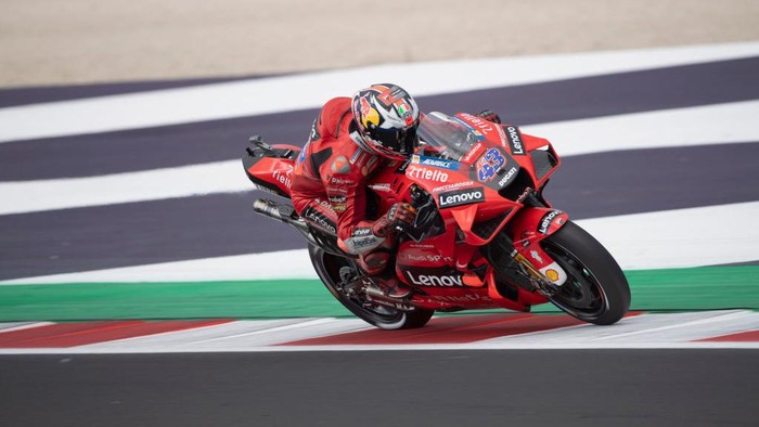 MISANO ADRIATICO, ITALY - SEPTEMBER 18: Jack Miller of Australia and Ducati Lenovo Team heads down a straight during the qualifying practice during the MotoGP Of San Marino - Qualifying at Misano World Circuit on September 18, 2021 in Misano Adriatico, Italy. (Photo by Mirco Lazzari gp/Getty Images)