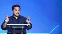 Menteri BUMN Erick Thohir tampak menyampaikan sambutannya.