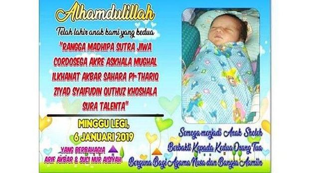Rangga Madhipa Sutra Jiwa Cordosega Akre Askhala Mughal Ilkhanat Akbar Sahara Pi-Thariq Ziyad Syaifudin Quthuz Khoshala Sura Talenta (2). Ia merupakan seorang anak di Tuban yang namanya mencapai 19 kata.