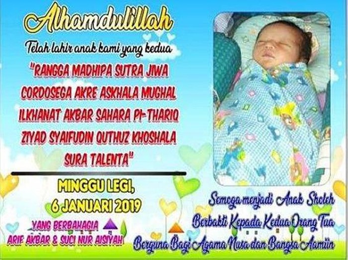 Rangga Madhipa Sutra Jiwa Cordosega Akre Askhala Mughal Ilkhanat Akbar Sahara Pi-Thariq Ziyad Syaifudin Quthuz Khoshala Sura Talenta (2). Ia merupakan seorang anak di Tuban yang namanya mencapai 19 kata.