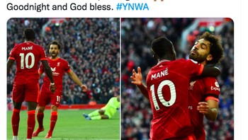 Sadio Mane dan Mo Salah kembali jadi duet yang mematikan bagi Liverpool setelah sempat melempem. Foto: Twitter