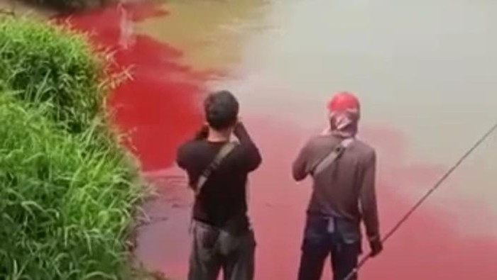 Sungai Cisadane di Tangsel Tercemar Limbah Berwarna Merah