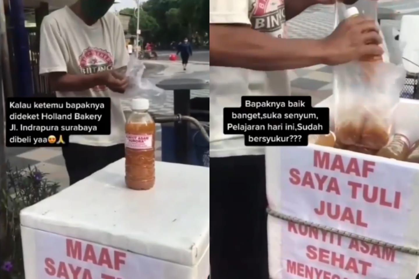 Pria Tunarungu Semangat Jualan Kunyit Asam di Surabaya