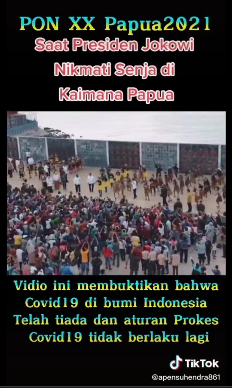 Video Presiden Jokowi berjoget di Kaimana, Papua Barat, dikaitkan dengan situasi pandemi COVID-19 diviralkan di medsos. Begini faktanya. (Screenshot video viral)