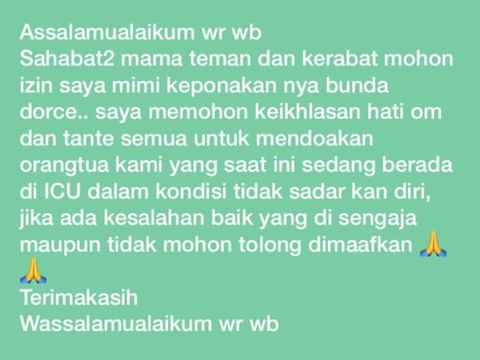 Dorce Gamalama masuk ICU