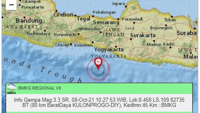 Gempa M 3 di Kulon Progo, 8-10-2021