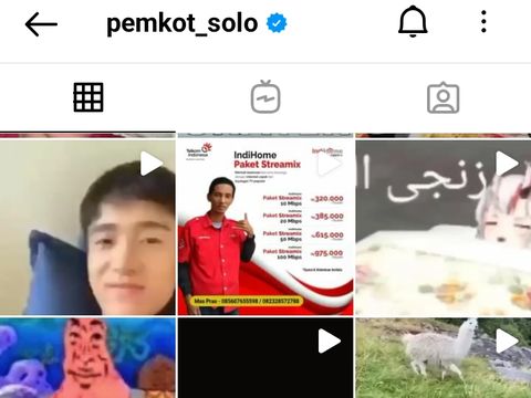 Akun Instagram Pemkot Solo @pemkot_solo diretas dan menayangkan meme hingga iklan internet.