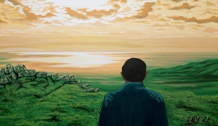 SBY melukis karyanya yang diberi judul 'I Understand More the Meaning of Life'