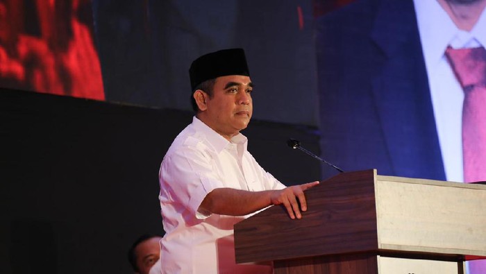Sekjen Gerindra Ahmad Muzani di Rakorda DPD Gerindra Sulsel, Sabtu (9/10/2021).