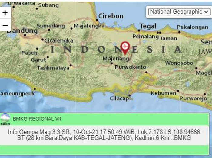Gempa darat di Tegal, 10/10/2021