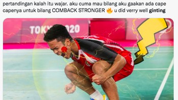 Meme Ginting Pikachu keluar lagi nih. Meme yang tercipta saat Olimpiade Tokyo 2020 cocok untuk menggambarkan Ginting bersemangat. Foto: (Twitter)